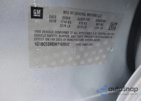 2017 Chevrolet Cruze Ls Auto from USA, damaged, VIN 1G1BC5SM3H7160592